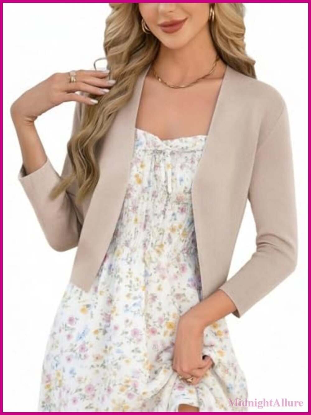 Lightweight Cropped Cardigan Sweater 3/4 Sleeve Open Front Dressy Casual Shrug